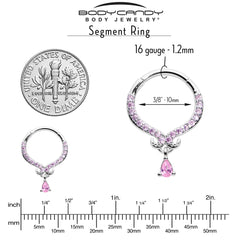 16G 3/8 Pink CZ Gem Elegant Curves Dangle Hinged Segment Ring