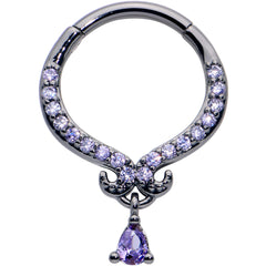 16G 3/8 Purple CZ Gem Black Elegant Curves Dangle Hinged Segment Ring