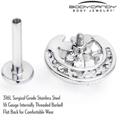 16G 5/16 Pink Gem Lunar Dragonfly Internally Threaded Labret Tragus