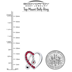 Red CZ Gem Asymmetrical Heart Flower Dangle Top Mount Belly Ring