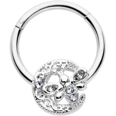 16G 3/8 Clear Gem Lunar Dragonfly Hinged Segment Ring