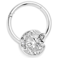 16G 3/8 Clear Gem Lunar Dragonfly Hinged Segment Ring