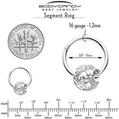 16G 3/8 Clear Gem Lunar Dragonfly Hinged Segment Ring