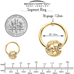 16G 3/8 Clear Gem Gold Tone Lunar Dragonfly Hinged Segment Ring