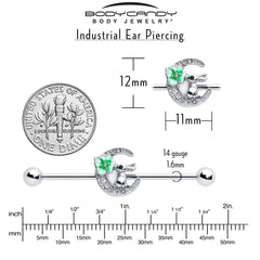 14G Clear Gem Rabbit On Moon Flower Industrial Barbell 38mm