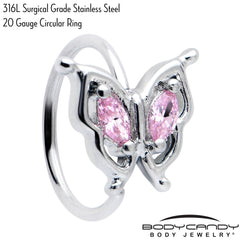 20G 5/16 Pink Gem Fancy Fab Butterfly Nose Hoop