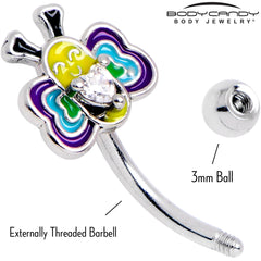16G 5/16 Clear CZ Gem Butterfly Love Bug Curved Eyebrow Ring