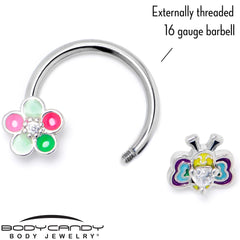 16G 3/8 Clear CZ Gem Butterfly Love Bug Horseshoe Circular Barbell