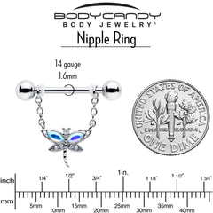 14G 9/16 Aurora CZ Gem Understated Dragonfly Dangle Nipple Ring Set