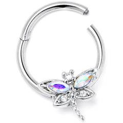 16G 3/8 Aurora CZ Gem Understated Dragonfly Hinged Segment Ring