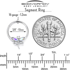 16G 3/8 Aurora CZ Gem Understated Dragonfly Hinged Segment Ring