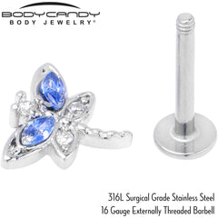 16G 5/16 Blue CZ Gem Dragonfly Style Labret Monroe Tragus