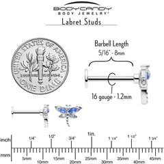 16G 5/16 Blue CZ Gem Dragonfly Style Labret Monroe Tragus