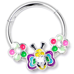 16G 3/8 Clear CZ Gem Butterfly Love Bug Hinged Segment Ring