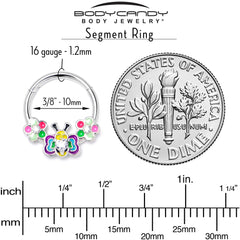 16G 3/8 Clear CZ Gem Butterfly Love Bug Hinged Segment Ring