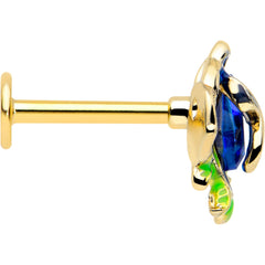 16G 5/16 Blue Gem Gold Tone Deep Blue Flower Labret Monroe Tragus
