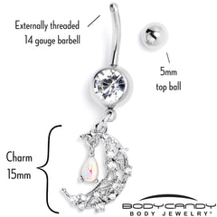 White Clear Gem Constellation Moon Dangle Belly Ring