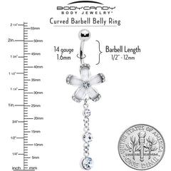 Clear Gem Retro Flower Glamour Dangle Belly Ring