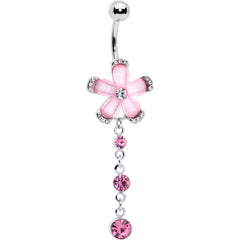 Pink Clear Gem Retro Flower Glamour Dangle Belly Ring