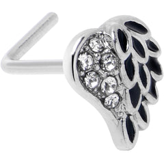 20G 7mm Clear Gem Heavenly Heart Angel Wing Black L Shape Nose Ring
