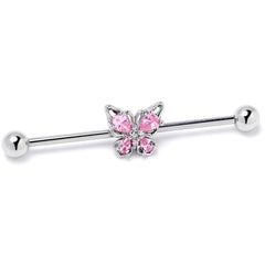 14G Pink Gem Baroque Beauty Butterfly Industrial Barbell 38mm