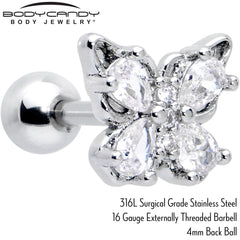 16G 1/4 Clear Gem Baroque Beauty Butterfly Cartilage Tragus Earring