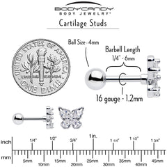 16G 1/4 Clear Gem Baroque Beauty Butterfly Cartilage Tragus Earring