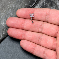 16G 5/16 Pink Gem Baroque Beauty Butterfly Curved Eyebrow Ring