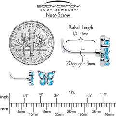 20G 7mm Blue Gem Baroque Beauty Butterfly Left Side Nose Screw