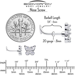 20G 7mm Clear Gem Baroque Beauty Butterfly Left Side Nose Screw