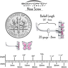 20G 7mm Pink Gem Baroque Beauty Butterfly Left Side Nose Screw