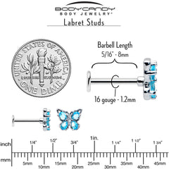 16G 5/16 Blue Gem Baroque Butterfly Internally Threaded Labret