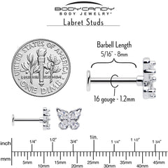 16G 5/16 Clear Gem Baroque Butterfly Internally Threaded Labret