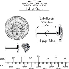 16G 5/16 Clear Gem Heavenly Heart Angel Wing Black Labret Tragus