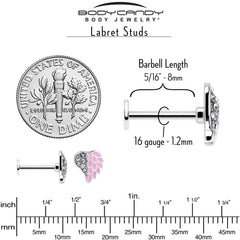 16G 5/16 Clear Gem Heavenly Heart Angel Wing Pink Labret Tragus