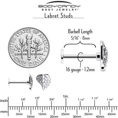 16G 5/16 Clear Gem Heavenly Heart Angel Wing White Labret Tragus