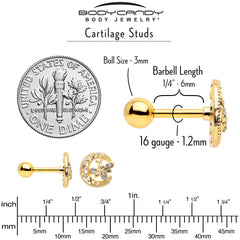 16G 1/4 Clear Gem Gold Tone Lunar Dragonfly Cartilage Earring