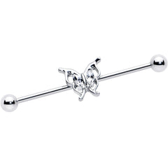 14G Clear Gem Fancy Fab Butterfly Industrial Barbell 38mm