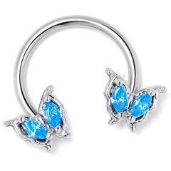 16G 3/8 Blue Gem Fancy Fab Butterfly Horseshoe Circular Barbell