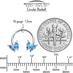 16G 3/8 Blue Gem Fancy Fab Butterfly Horseshoe Circular Barbell