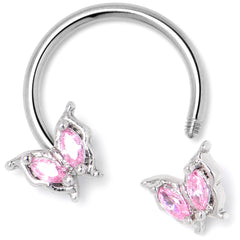 16G 3/8 Pink Gem Fancy Fab Butterfly Horseshoe Circular Barbell