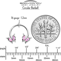 16G 3/8 Pink Gem Fancy Fab Butterfly Horseshoe Circular Barbell