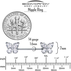 14G 9/16 Clear Gem Baroque Beauty Butterfly Barbell Nipple Ring Set