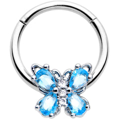 16G 3/8 Blue Gem Baroque Beauty Butterfly Hinged Segment Ring