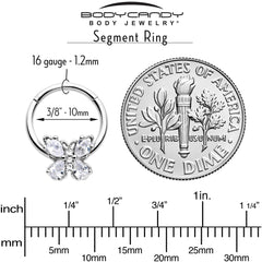 16G 3/8 Clear Gem Baroque Beauty Butterfly Hinged Segment Ring