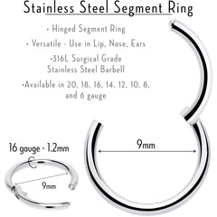 16G 9mm 316L Surgical Steel Precision Hinged Segment Hoop