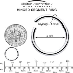16G 9mm 316L Surgical Steel Precision Hinged Segment Hoop