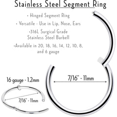 16G 7/16 316L Surgical Steel Precision Hinged Segment Hoop