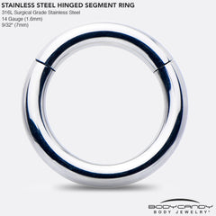 14G 7mm 316L Surgical Steel Precision Hinged Segment Hoop