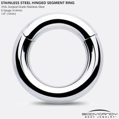 6G 1/2 316L Surgical Steel Precision Hinged Segment Hoop